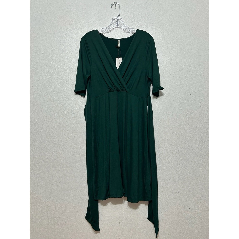 NWT Mother Bee Maternity Green Waist Tie Short Sleeve Dress Women's Size XL